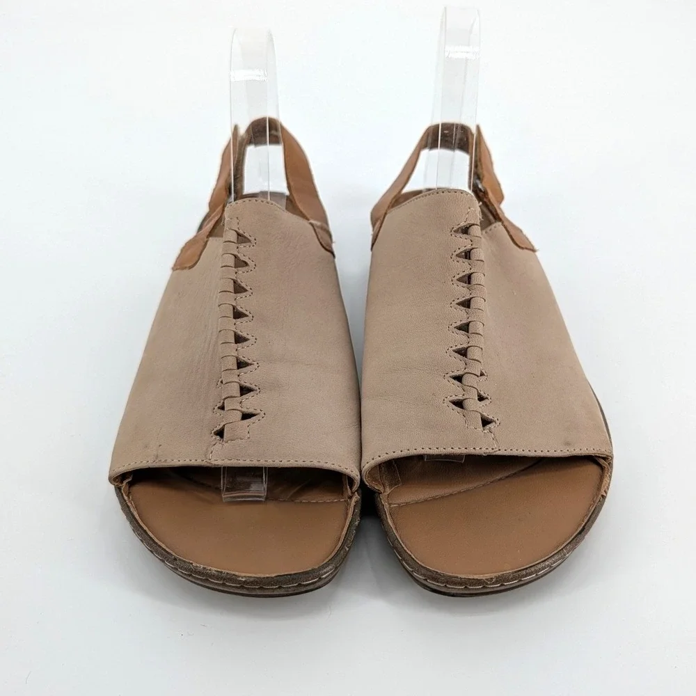 Clarks Artisan Leather Sarla Forte Slingback Sandals Whipstitch Taupe Womens 9 M
